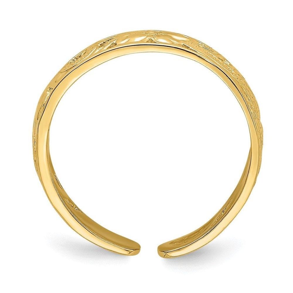 14k Yellow Gold Solid Toe Ring Adjustable Flower … - image 4